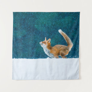Tenture Renard en chute de neige. Renard rouge, Vulpes vul