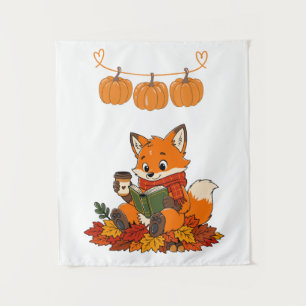 Tenture Renard mignon d'automne et citrouilles