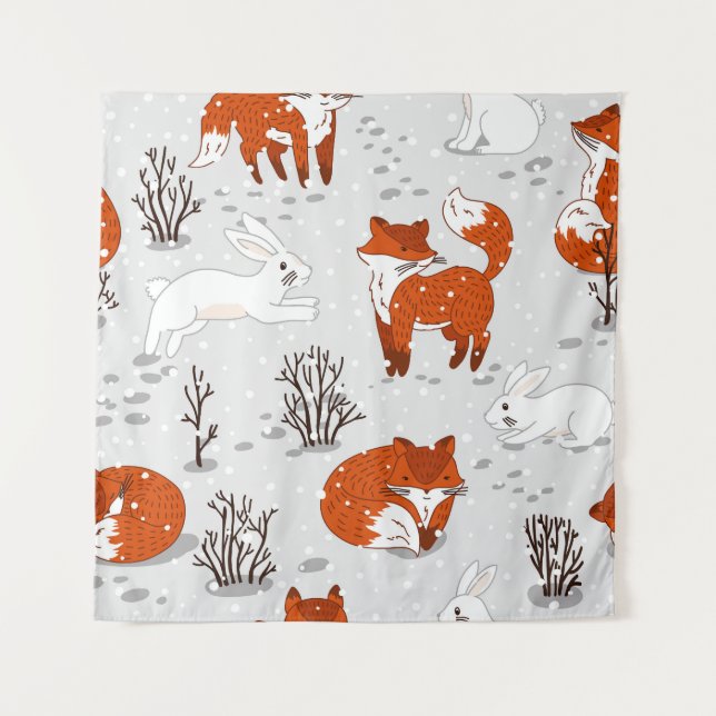 Tenture Renards d'hiver Bunny Motif sans couture (Devant)