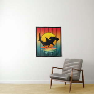 Tenture Requin Marteau Vintage Coucher de Soleil