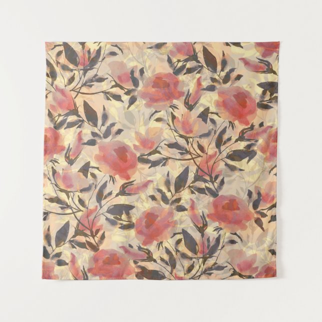 Tenture Ressort roses sauvages : motif aquarelle. (Devant)