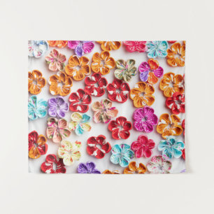 Tenture Ressort tissu cousu artisanal Fleurs Multicolor