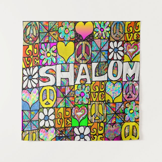 Tenture Retro 60s Psychedelic Shalom LOVE (Devant)