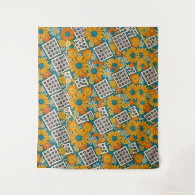Tenture Retro 70s Floral Patchwork Pattern (Devant)