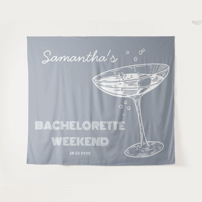 Tenture Retro Bachelorette Party Backdrop Blue Cocktail (Devant (Horizontal))