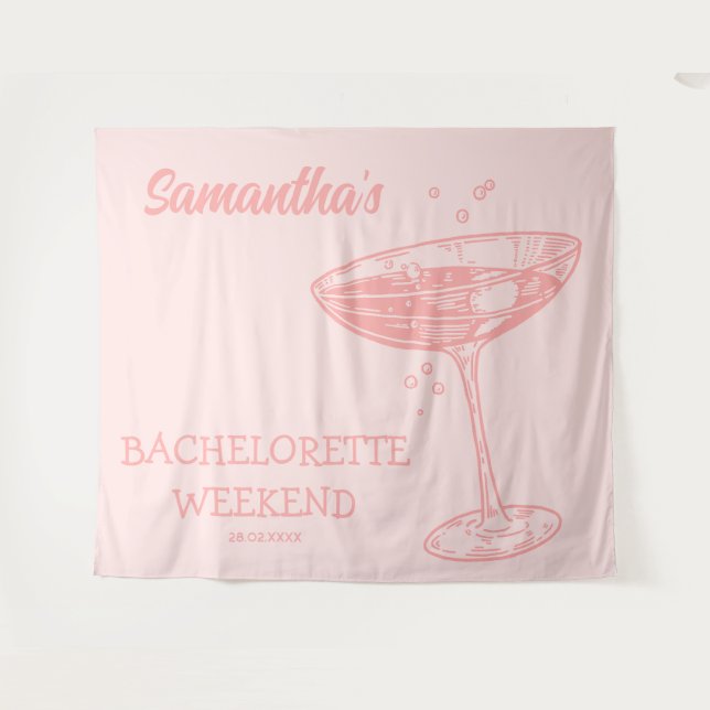 Tenture Retro Bachelorette Party Backdrop Cocktail rose (Devant (Horizontal))