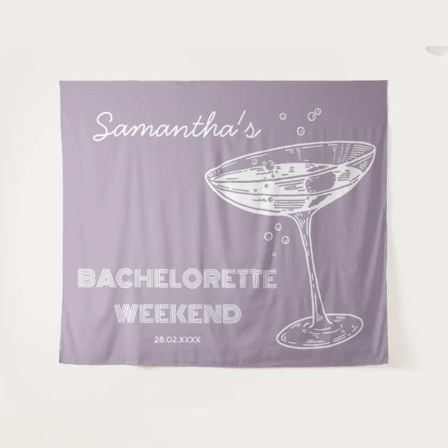 Tenture Retro Bachelorette Party Backdrop Purple Cocktail (Devant (Horizontal))