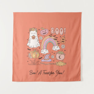 Tenture Retro Halloween Ghost Citrouille Spider Web Witder