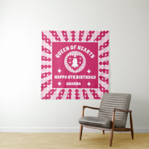 Tenture Retro Magenta Reine des Coeurs Bannière Anniversai