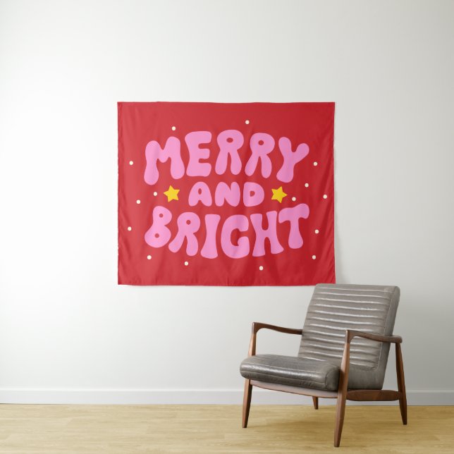 Tenture Retro Merry et Bright Holiday Design (En situation (horizontale))