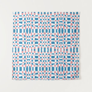 Tenture Rétro Mod Damier Abstrait Rose Bleu