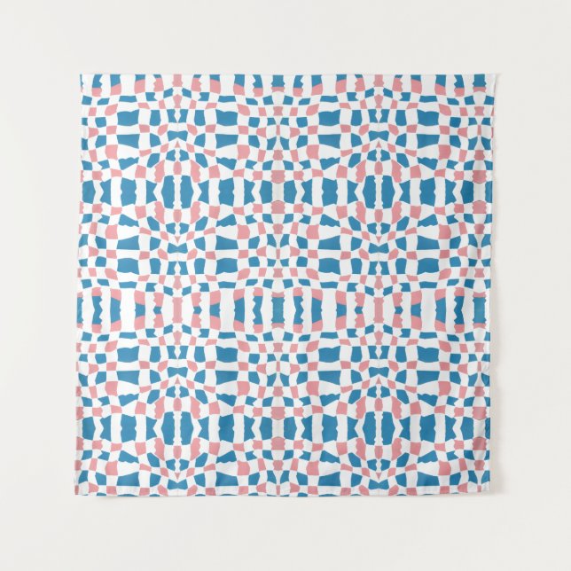 Tenture Rétro Mod Damier Abstrait Rose Bleu (Devant)
