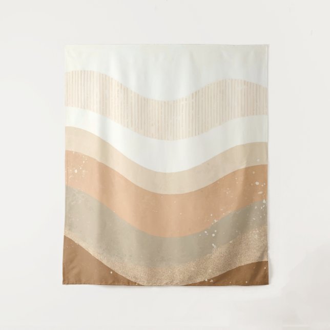 Tenture Retro Mod Waves Earthy Neutral Design (Devant)