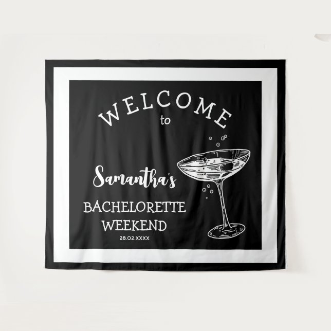 Tenture Retro Moderne Bachelorette Party Backdrop Cocktail (Devant (Horizontal))