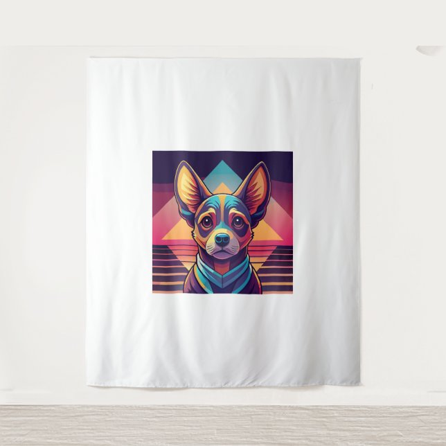 Tenture Retro Neon Chihuahua - Synthwave Dog Art (Devant)