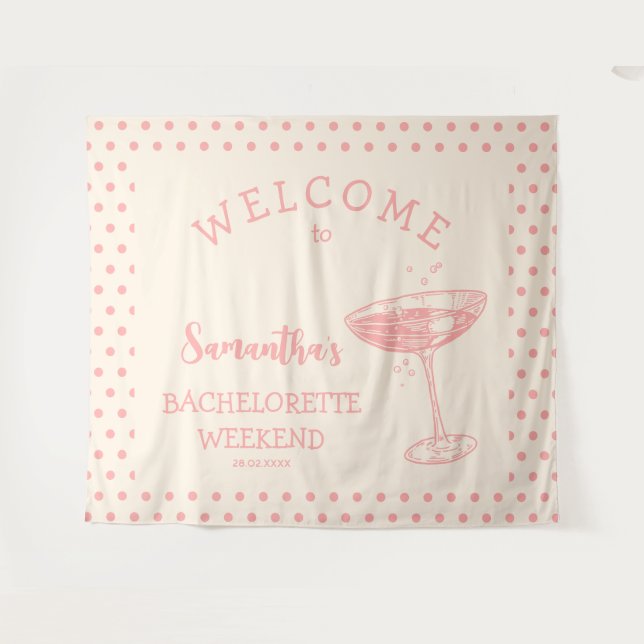 Tenture Retro Polka Bachelorette Party Backdrop Cocktail (Devant (Horizontal))