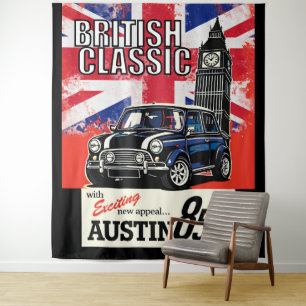 Tenture Rétro Pop Art avant des voitures classiques britan