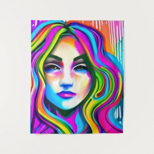 Tenture Retro Portrait d'une femme avec les cheveux arc-en