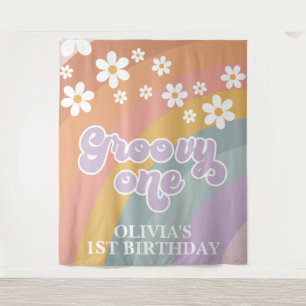 Tenture Rétro Rainbow Groovy One 1er Anniversaire