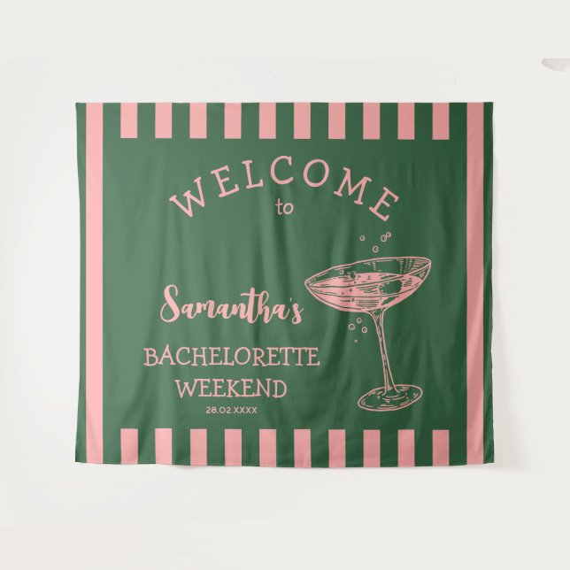 Tenture Retro Stripes Bachelorette Party Backdrop Cocktail (Devant (Horizontal))