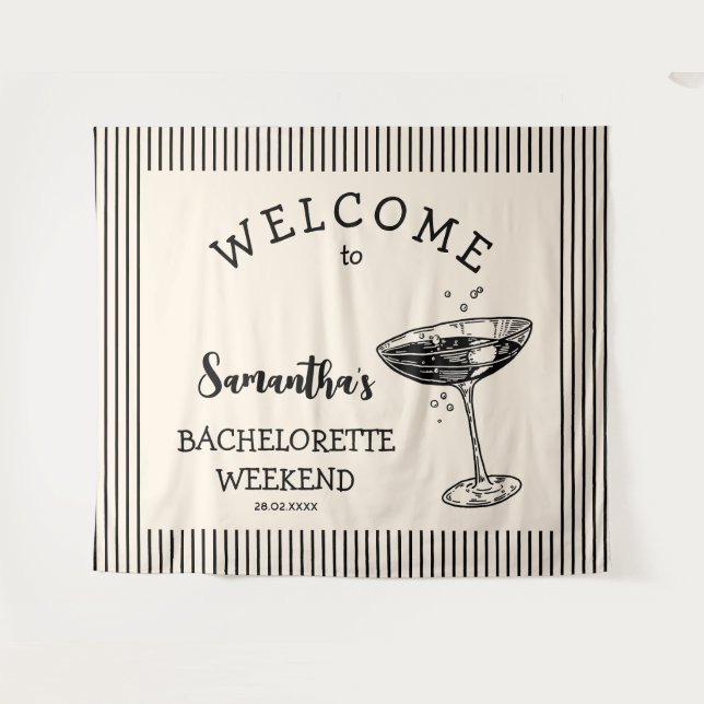Tenture Retro Stripes Bachelorette Party Backdrop Cocktail (Devant (Horizontal))
