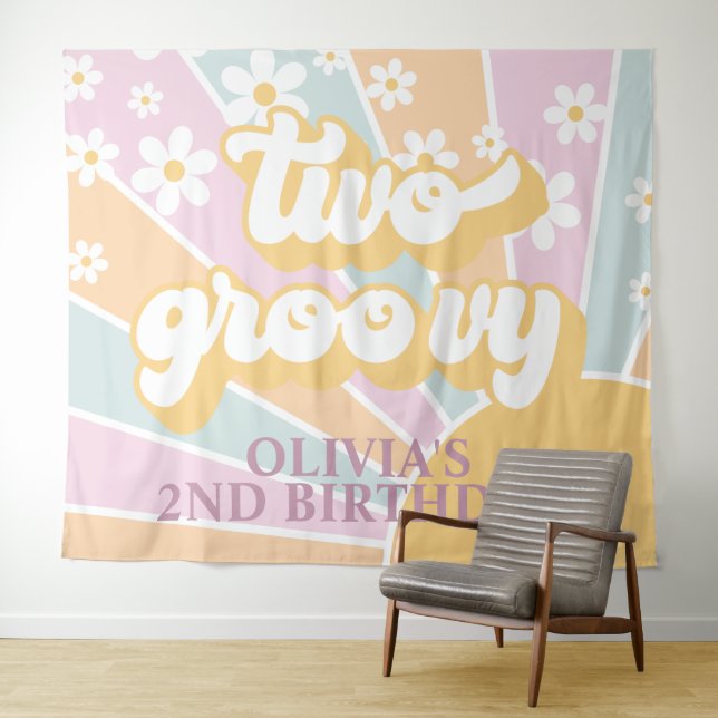 Tenture Retro Sunshine Deux Groovy Pastel Daisy Anniversai (En situation (horizontale))