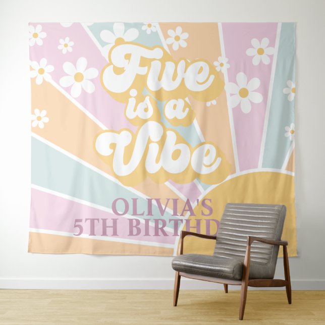 Tenture Retro Sunshine Deux Super Pastel Daisy Anniversair (En situation (horizontale))