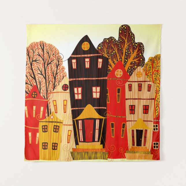 Tenture Retro Sweet Home Poster : Maisons de dessin (Devant)