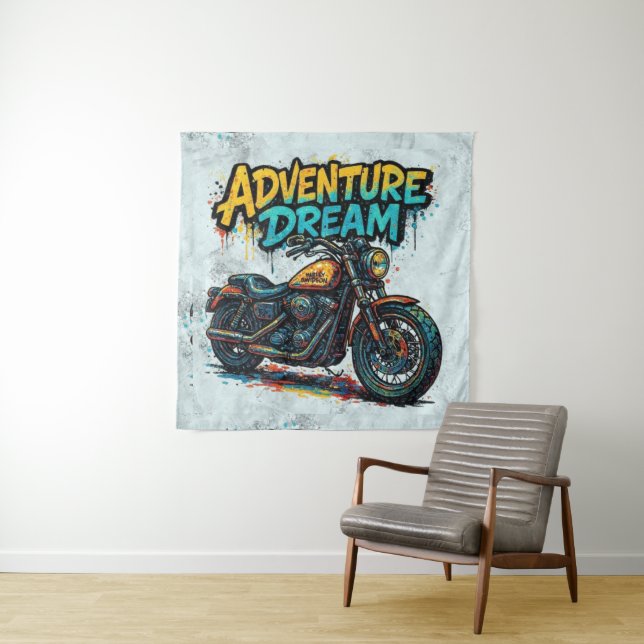 Tenture Rêve d'aventure à moto / Moto Chopper Vintage  (En situation)