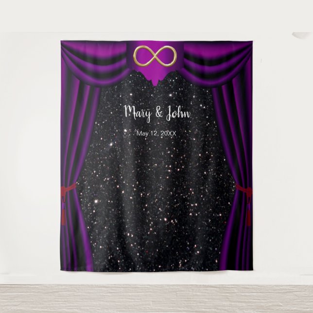 Tenture Rideau Violet Infini Or Paillettes Noires (Devant)