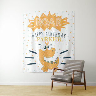 Tenture ROAR Dinosaure Joyeux Anniversaire Personnalisé