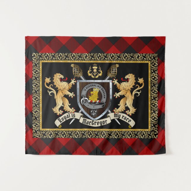 Tenture Rob Roy MacGregor Clan Badge & Motto avec Lions (Devant (Horizontal))