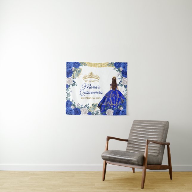 Tenture Robe Bleue Royale Quinceañera Affiche de bienvenue (En situation (horizontale))