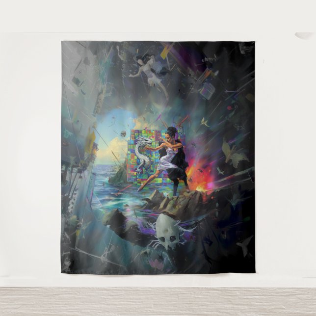 Tenture Robe d'argent Priestess Occult Dark Witchk AI Art (Devant)