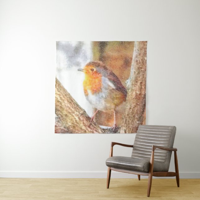 Tenture Robin Artistique Redsein Perché (En situation)