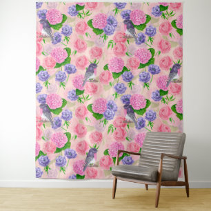 Tenture Robin et fleurs, motif aquarelle