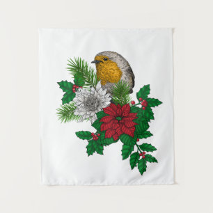Tenture Robin rouge sur décoration de Noël