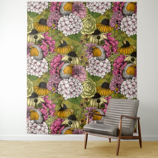 Tenture Robins dans le jardin 2 (En situation)