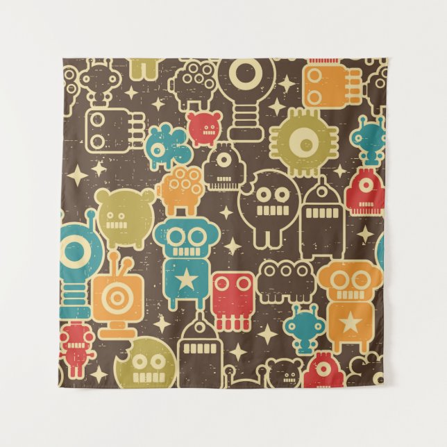Tenture Robot et monstres motif moderne sans faille en arr (Devant)