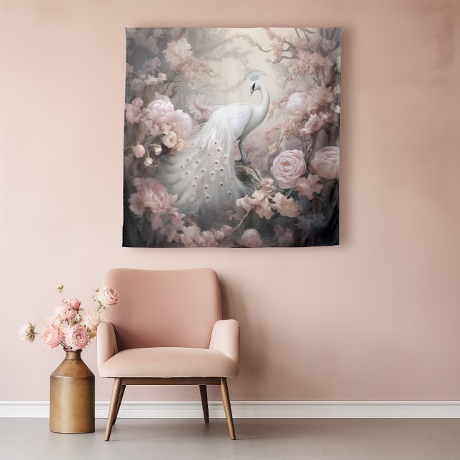 Tenture Rocher blanc romantique et Fleurs rose pâle (Créateur téléchargé)