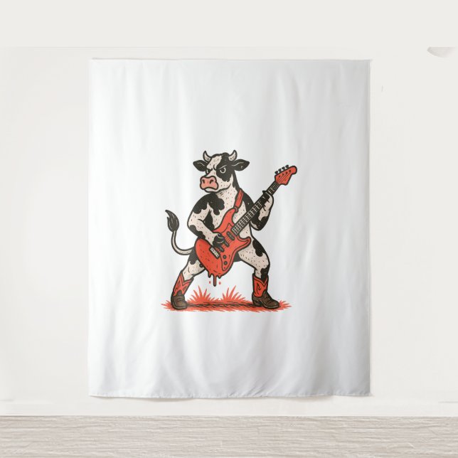 Tenture Rocker Cow, Vache Jouant de la guitare (Devant)