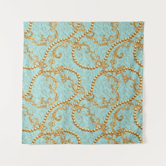 Tenture Rococo éléments dorés sans couture motif. Texte or (Devant)