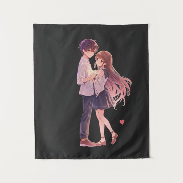 Tenture Romantic Anime Couple - Cute Aesthetic Lovers Art  (Devant)