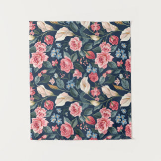 Tenture Romantic Navy Blue Floral Garden Pattern