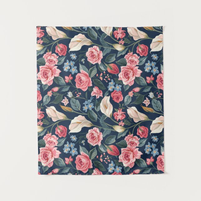 Tenture Romantic Navy Blue Floral Garden Pattern (Devant)