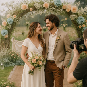 Tenture Romantique Arc Floral Jardin Mariage en toile de f