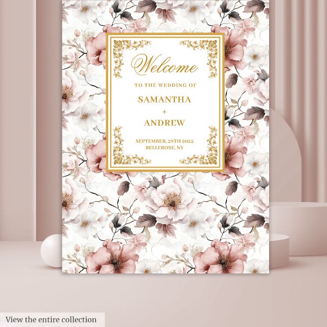 Tenture Romantique blush ivoire or mariage floral fond (Romantic blush ivory gold floral wedding backdrop)