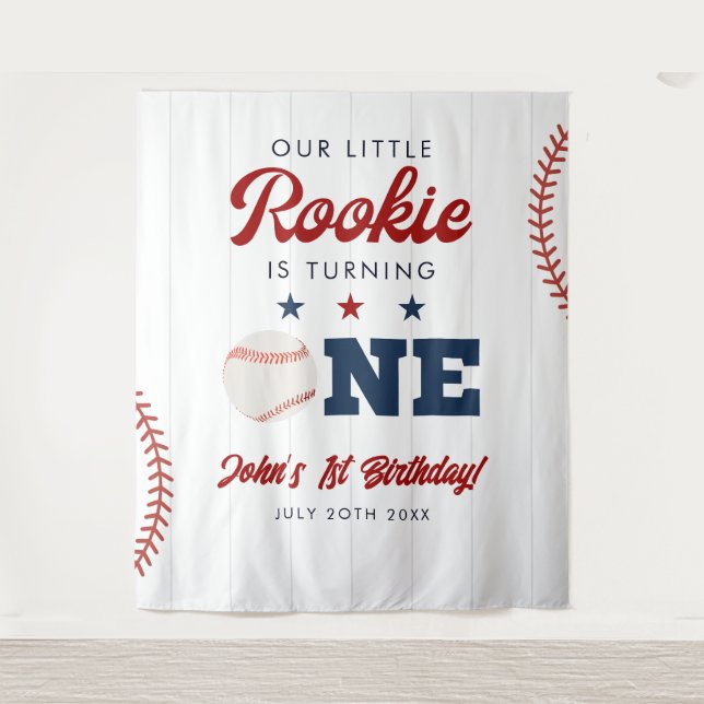 Tenture Rookie Baseball 1st Birthday Photo Backdrop (Devant)