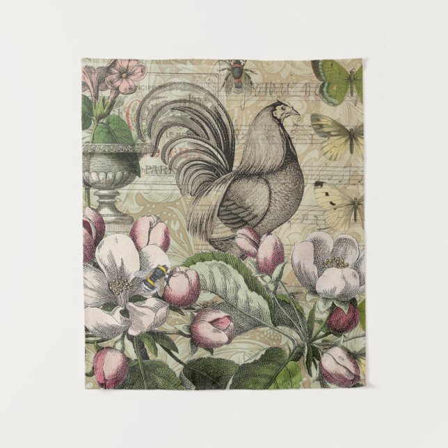 Tenture Rooster Garden Flower Papillon Art (Devant)