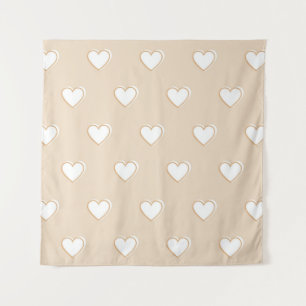 Tenture Rose blanc Beige mignon Motif de coeur simple